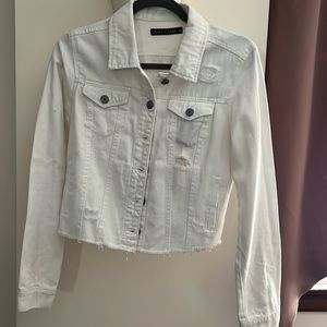Jean jacket, white, distressed, look size medium